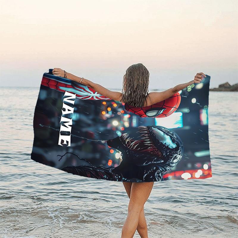 1pc Spider Man2 Beach Towel with Custom Name, Beach/Swimming/Bath/Picnic/Camping Towel, Suitable for Seaside Beaches