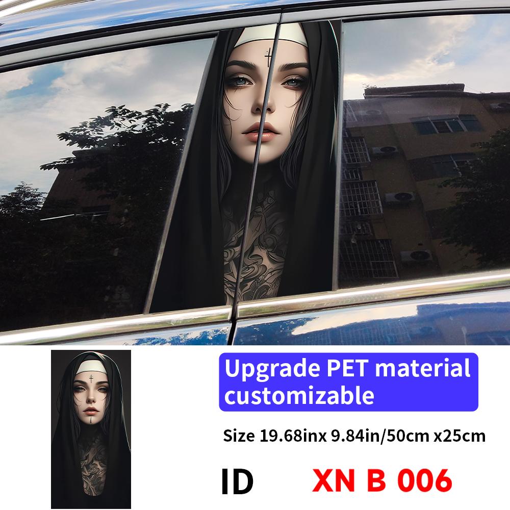 Gothic Nun Sister Car Halloween Sticker Auto B-pillar Car Center Column Decor Cover Scratches Waterproof Vinyl Decal Accessories