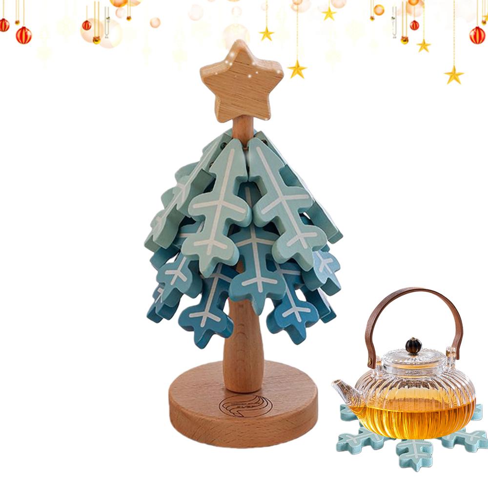 Wooden Tree Trivet Set Heat Resistant Foldable Coasters Christmas Tree Coasters Set For Home Restaurant Apartment Kitchen Pans