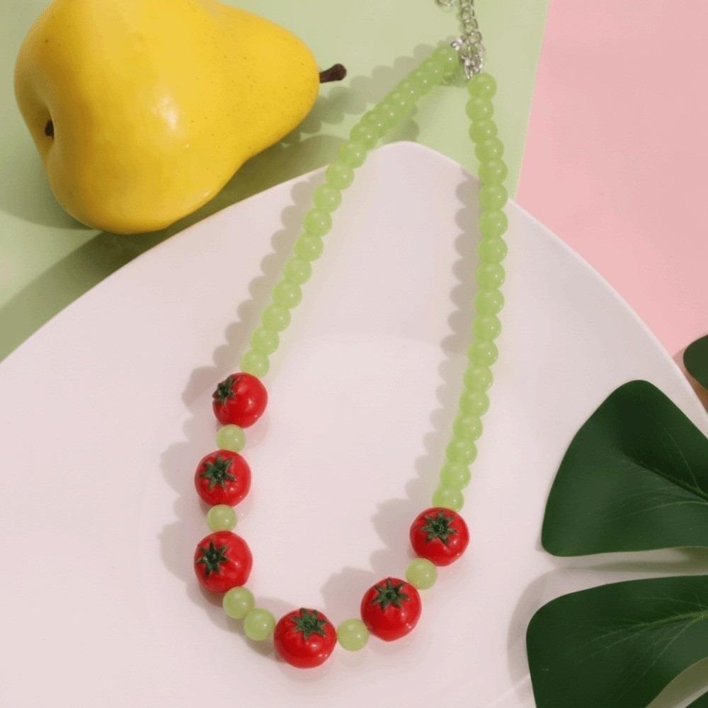 Layered Fruit Bead Necklace Stackable Retro Necklace Bohemian Colorful Choker Beach