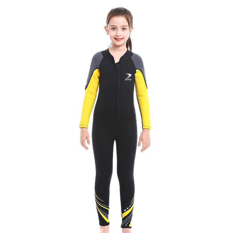 2.5MM Children's Wetsuit Swimsuit Girls One-piece Long-sleeved Thickened Thermal Sunscreen Surfing Snorkeling Hydrosuit