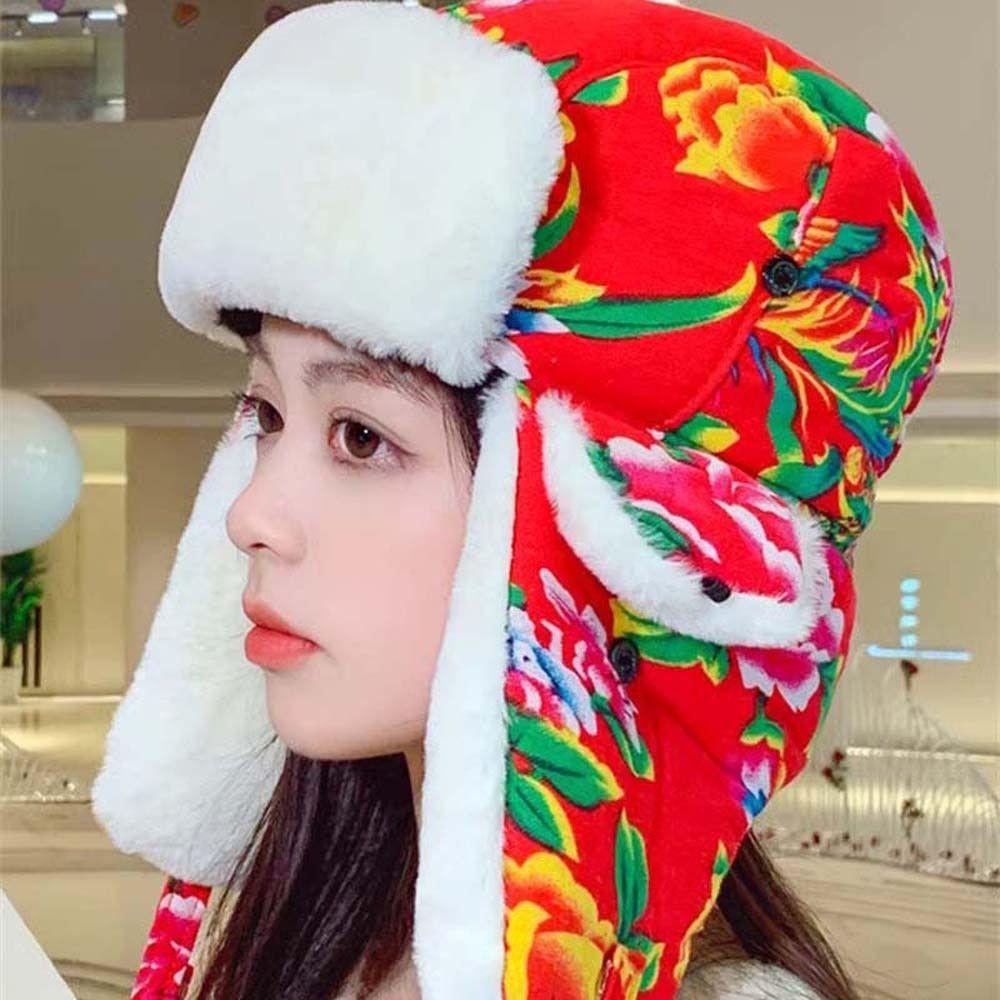 Floral Hooded Scarf Pullover Hat Bird Balaclava Bonnet Hat Plush Flower  Hat  Streetwear