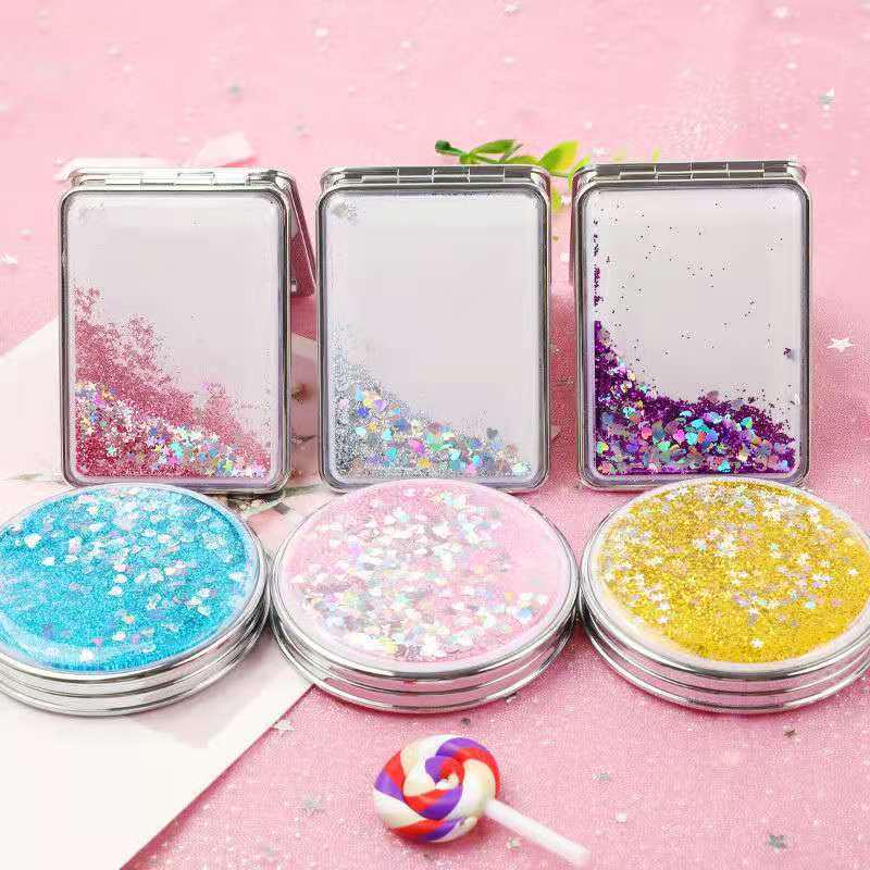 Quicksand Heart Flip Double-Sided Mini Makeup Mirror – Portable & Stylish