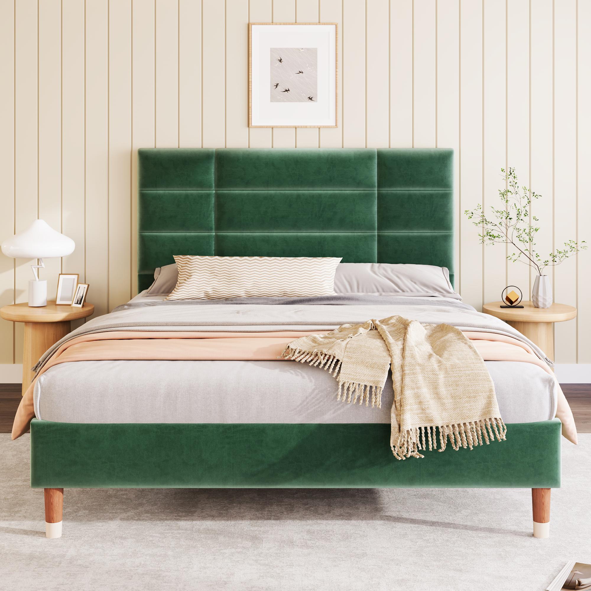 Upholstered Bed, Double Bed with Slatted