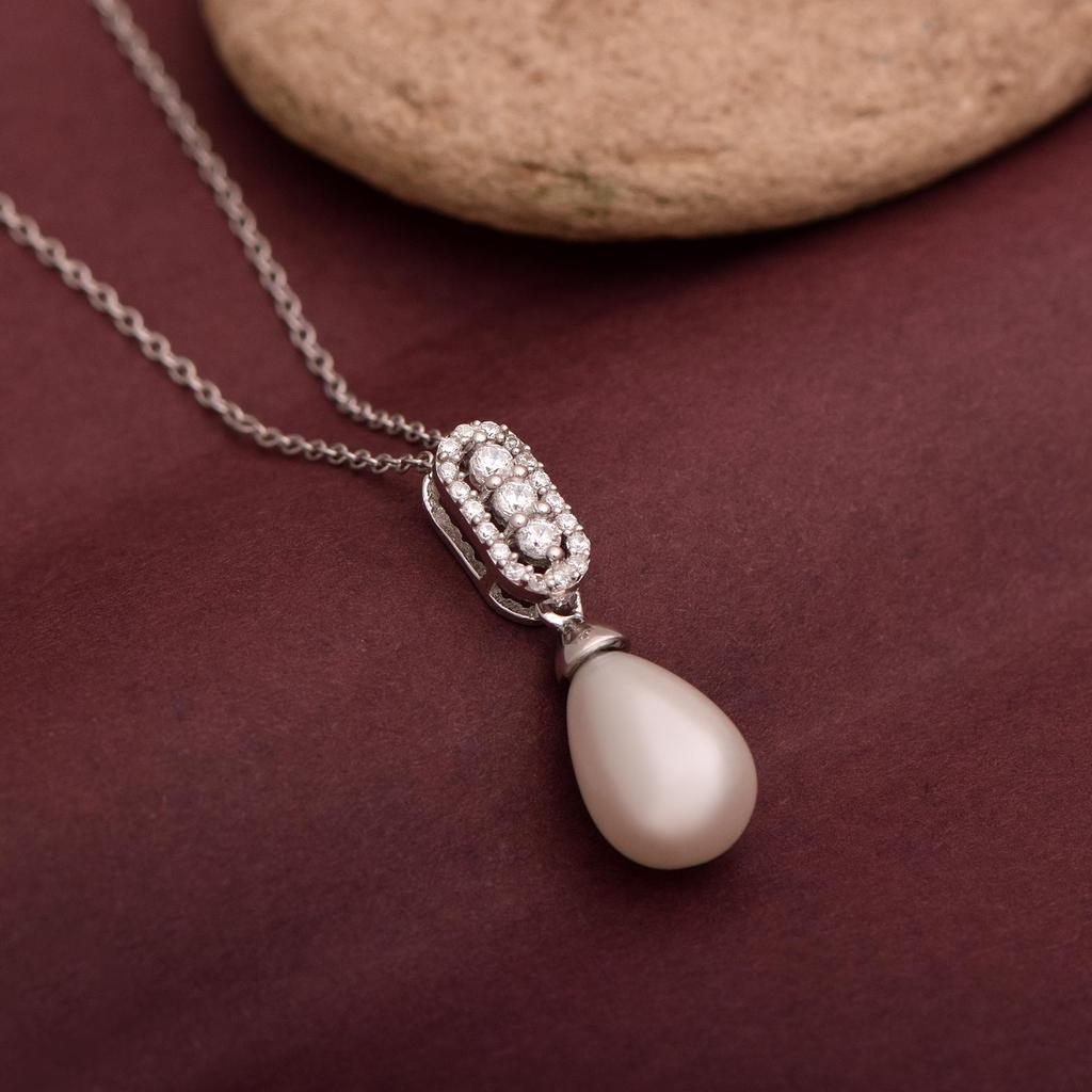 3.25 Cts Pear Shape Pearl Gemstone 925 Sterling Silver Teardrop Elegant Bridal Necklace