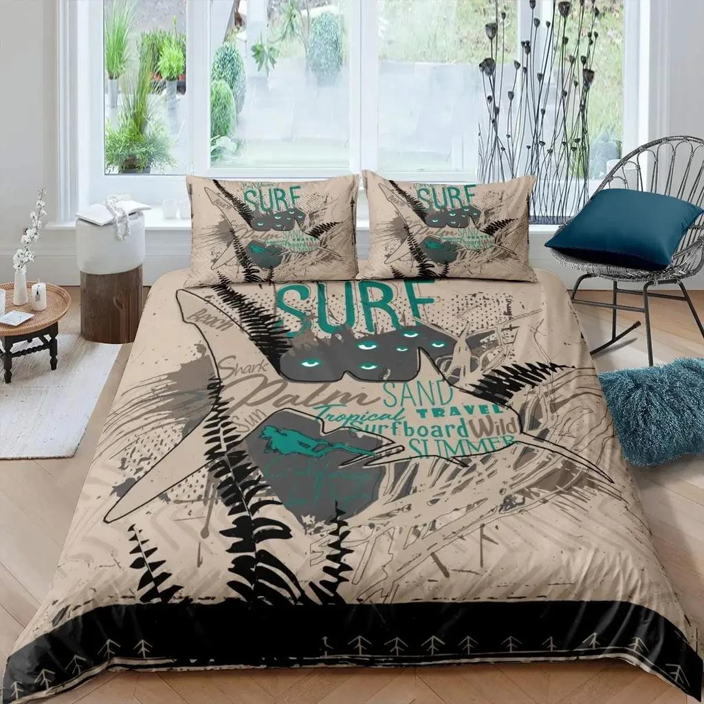Surf Soft Duvet Cover Set Beach Printed Hawai Vacation Beding Set for Adult People Women Girl Tropical Botanical Polyester Warm Comforter Cover