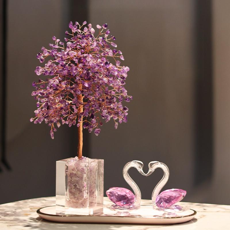 Amethyst Crystal Tree Crystals Healing Stones Reiki Natural Crystal Base Copper Wire Tree Life Spiritual Meditation Energy Room Office Desk Decor Gift