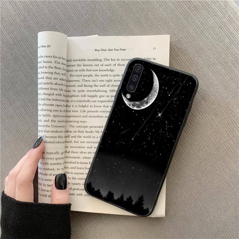 Black With White Moon Stars Space Astronaut Phone Case For Samsung Galaxy A7 A50 51 A70 80 A40 A20 A30 A8 A6 A8 Plus A9 A71