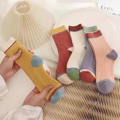 5 Pairs of Sweet All-Match Colorblock Socks - Women's Stockings & Hosiery
