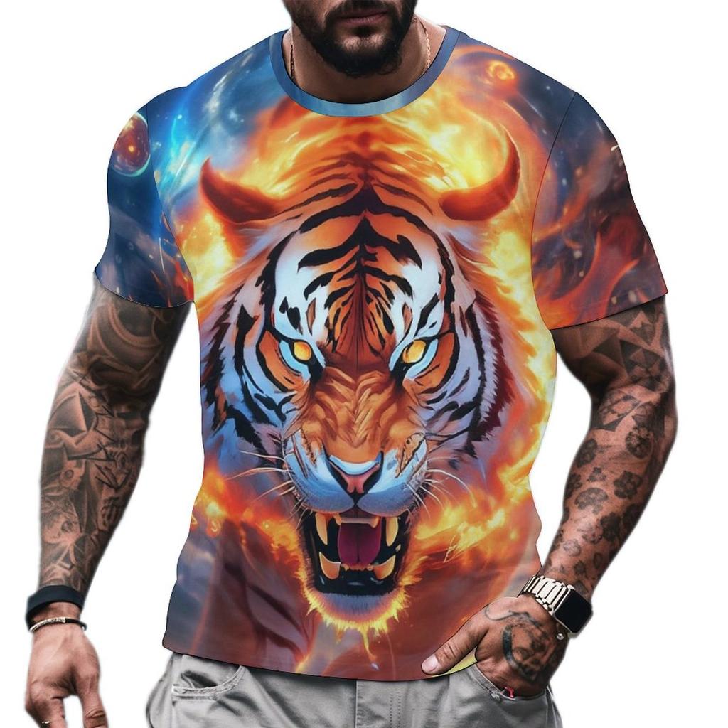 Summer 2025 3d Tiger Print T-shirts For Men Short Sleeve Tees Summer Quick Dry Pullover Top Loose Oversized Man Fashion Men Tees