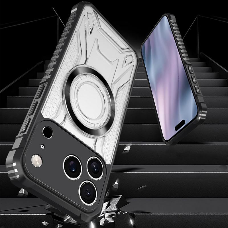 Shockproof Clear Armor Case For iPhone 17 Pro Max 16 15 14 13 Pro Max Magnetic Metal Ring Hybrid TPU+PC Phone Bumper Cover