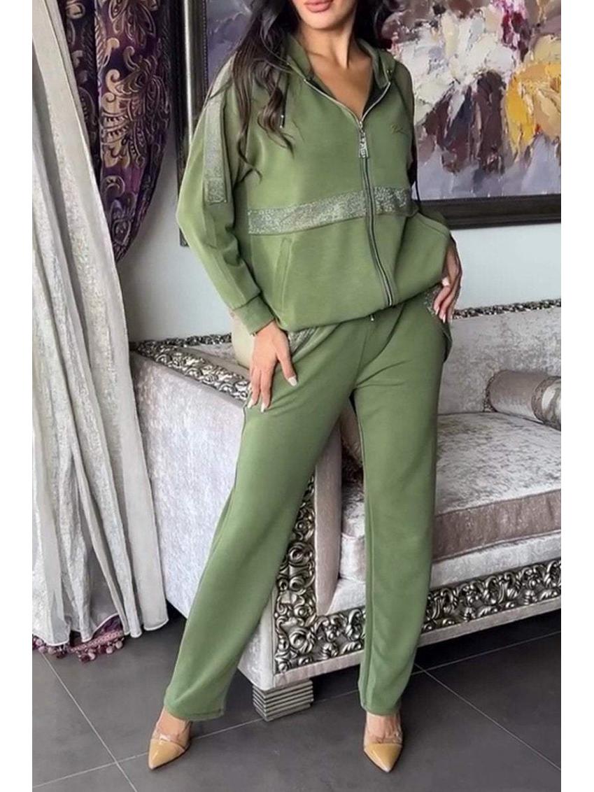 

2024 Европейский и американский осенне-зимний повседневный комплект толстовки с длинным рукавом и брюк Extra Extra Extra Large зелёный