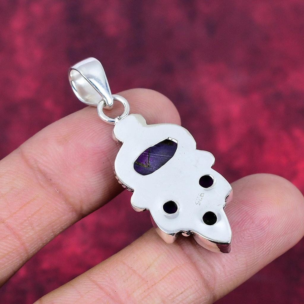 Pingente de turquesa de cobre roxo, joias de prata esterlina sólida 925, pingente de pedra preciosa, presente para ela, joias delicadas feitas à mão
