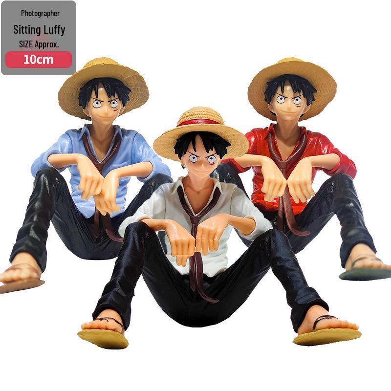 One Piece Sitting Straw Hat Luffy 3-Color Figure Ornament Plush Toy