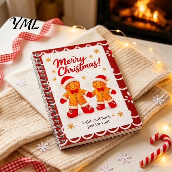 Compact Gift Presentation Folder Christmas Card Book, 7" x 5" Spiral Bound Merry Portable Memory Keeper for Cash Booklet, Greeting Album, Personalized