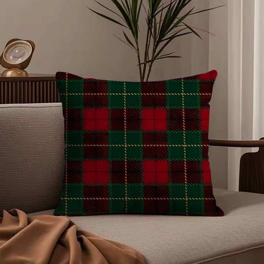 Classic Christmas Plaid Pillow Case Anti-dustmite Pillowcase Invisible Zipper Silky Short Plush Sofa Cushion Cover