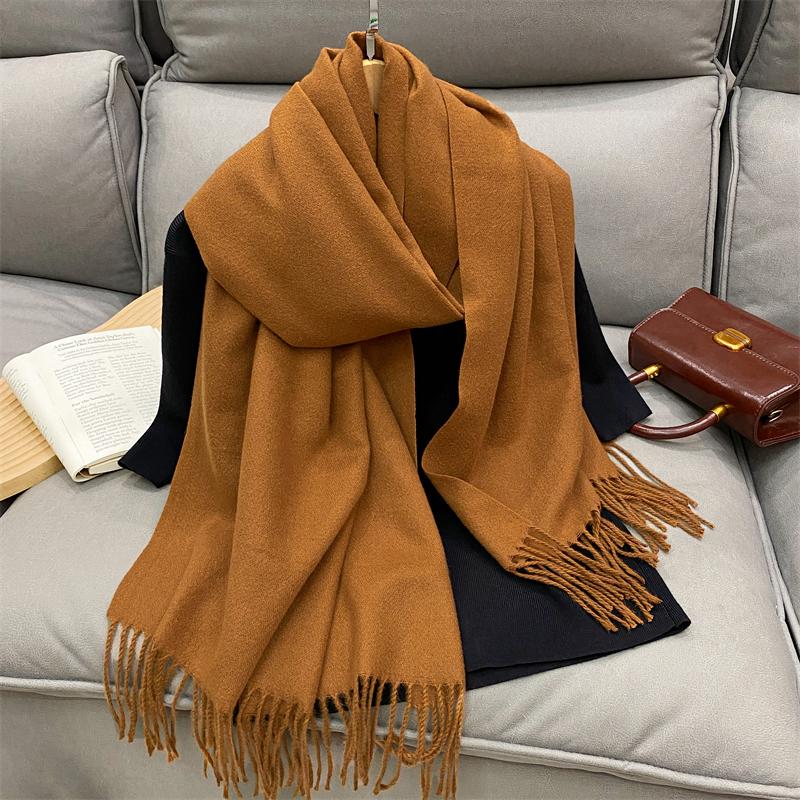 Luxury Solid Cashmere Scarf Women Winter Tassel Shawl Pashmina Big Size Handkerchief Lady Soft Outdoor Windproof Ski Bufanda