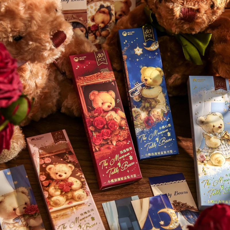 30/box Bookmarks, Teddy Bear Romantic House, Dreamy Theme, Warm and Healing Copybook, Book Pages, Small Card Bookmarks