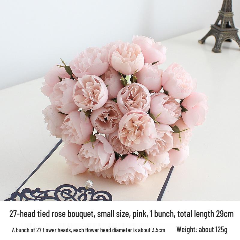 27 Boccioli di Camelia e Rosa Bouquet da Sposa - Fiori Artificiali in Seta per Matrimoni e Celebrazioni