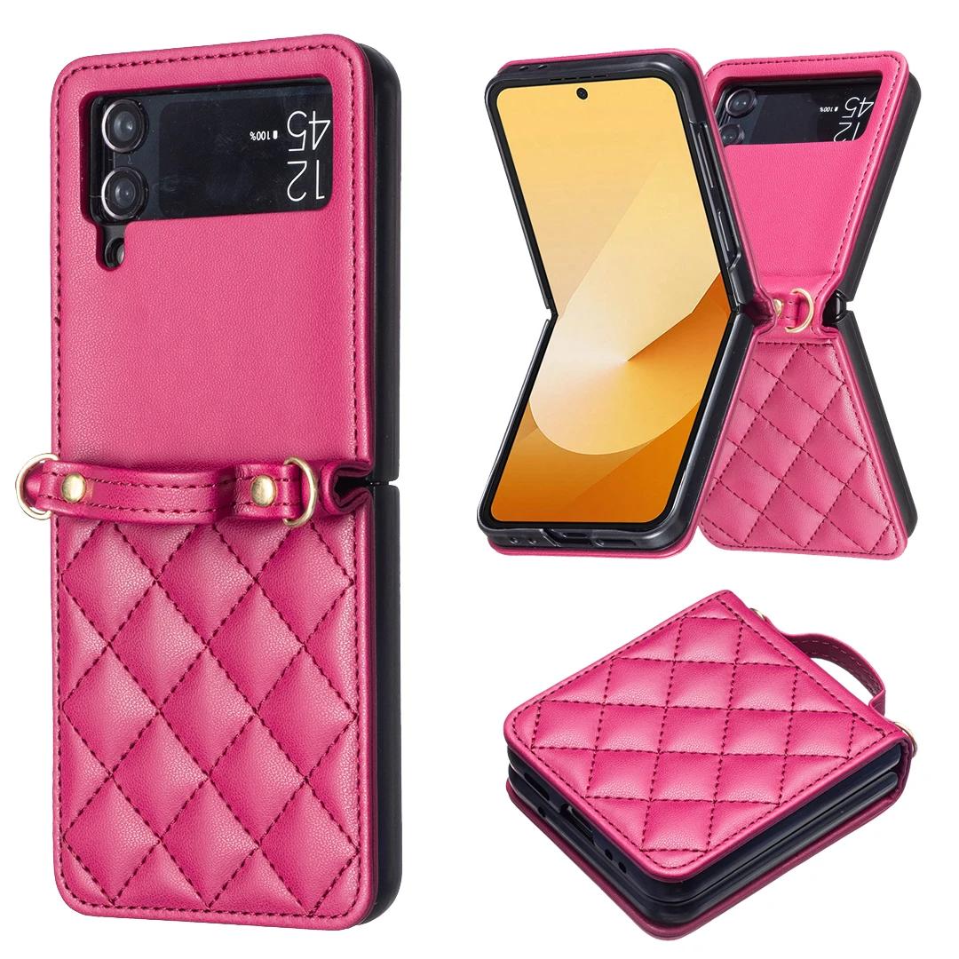 

Luxury Diamond Lanyard Leather Case For Samsung Galaxy Z Flip 7 FE 6 5 4 3 5G Flip6 Flip5 Shoulder Strap Crossbody Folding Cover For Galaxy Z Flip 7 червоний