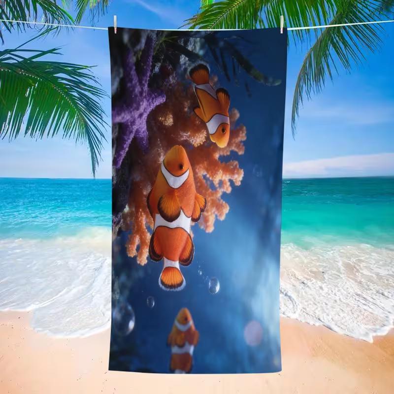Colorful Coral Reef Tropical Fish Print Beach Towel Quick Dry Sand-Free Absorbent Soft Towel for Summer Vacation Pool Swimming