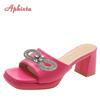 Aphixta Plus Size 45 46 Cool 7cm Chunky Heels Platform Women Flip Flops Summer Peep Toe Slides White Baby Pink Shoes