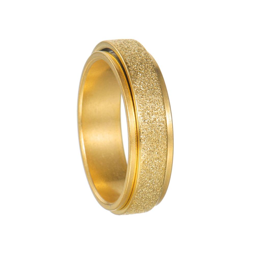 Stainless Steel Rotatable Couple Frosted Ring - Trendy Decompression Jewelry