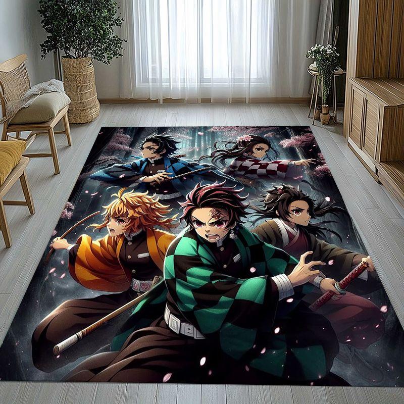 Demon Slayer Kimetsu No Yaiba Tanjiro Nezuko Anime Non-Slip Area Rug for Living Room,Bedroom Carpet Mat for Sofa,Home Decor Gift