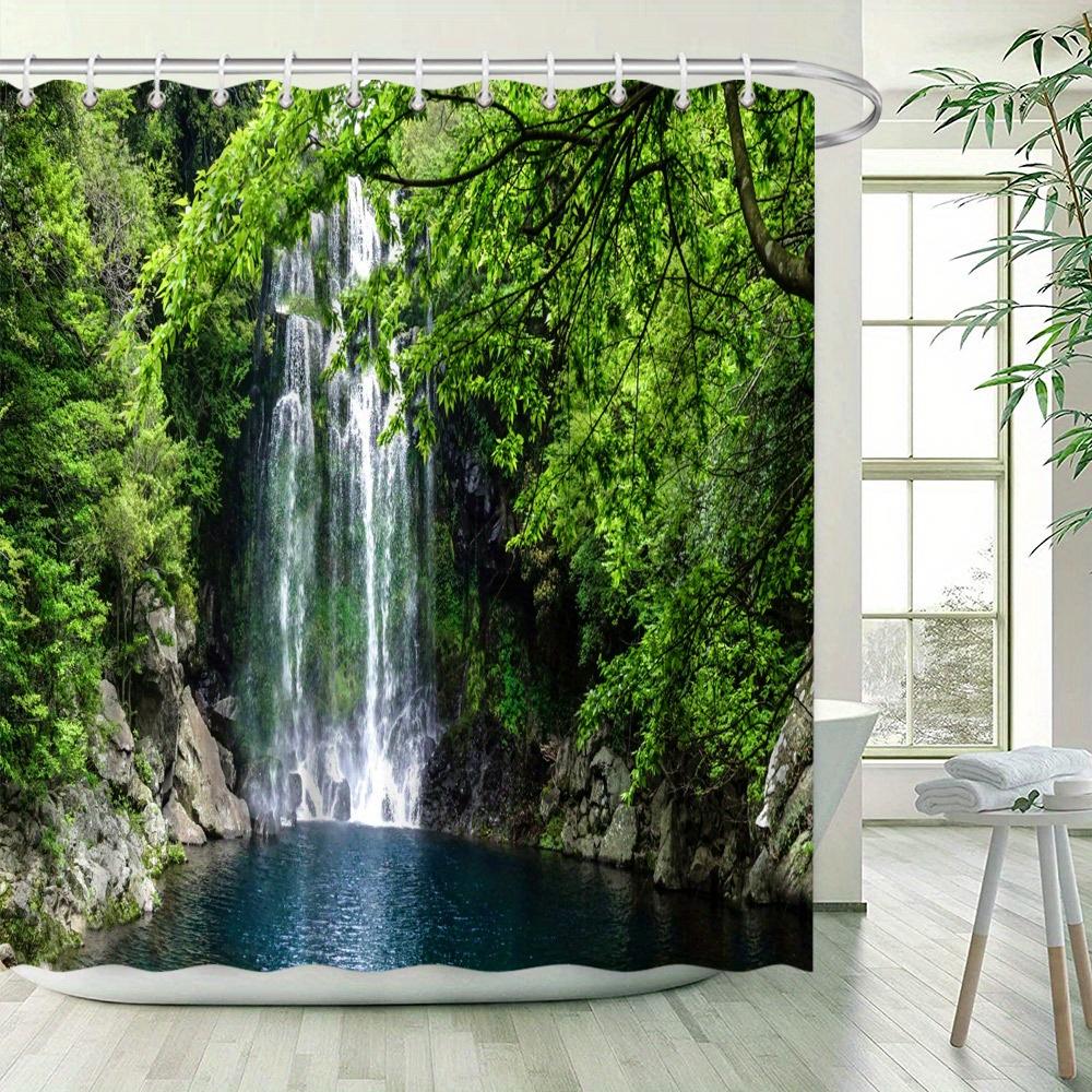 

Shower Curtain: Majestic Waterfall in a Lush Forest for a Refreshing and Nature-Inspired Bathroom Decor W90XH180cm