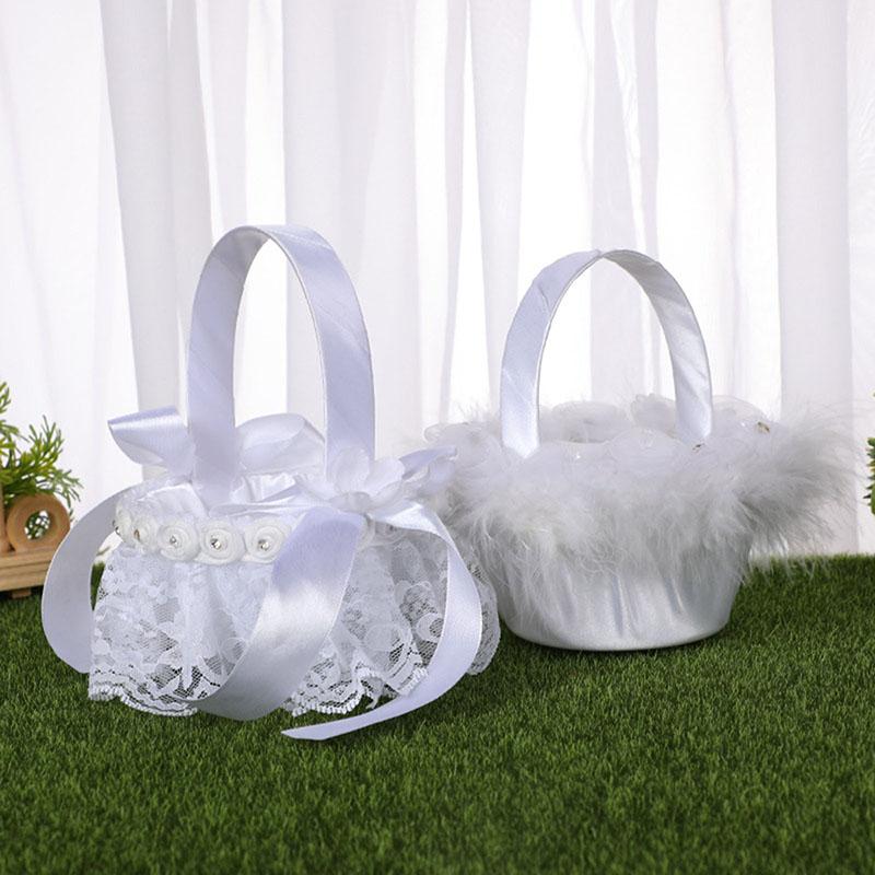 6 Estilo Blanco Romántico Lazo Yute Ceremonia de Boda Fiesta Cesta de Flores de Rosa