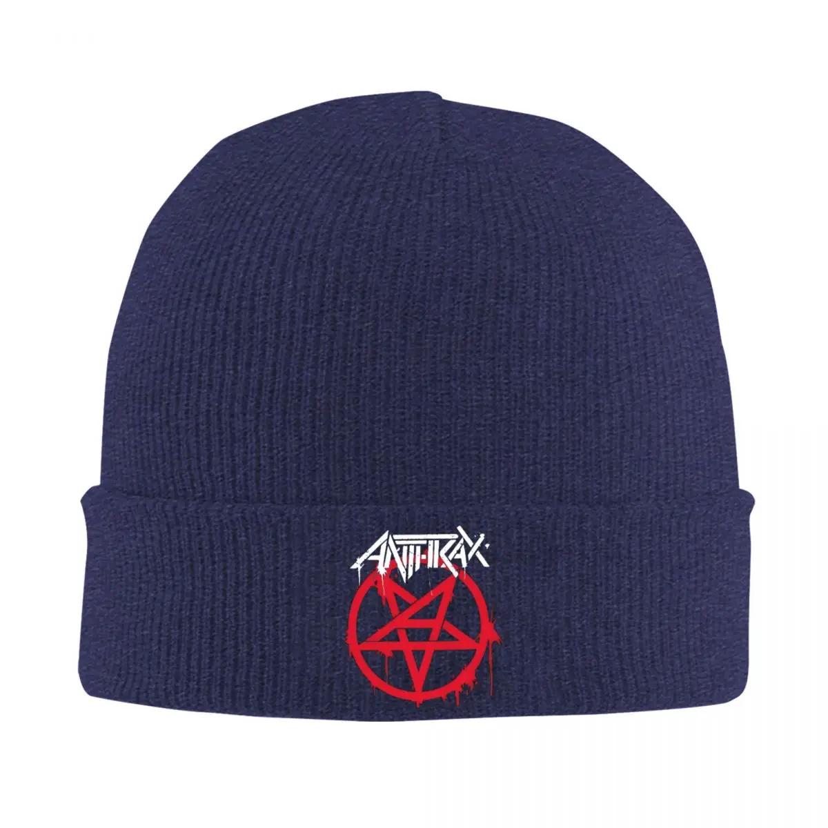 

Logo Anthrax Knitted Hat Beanie Winter Hats Warm Color Thrash Metal Band Cap for Men Women One Size