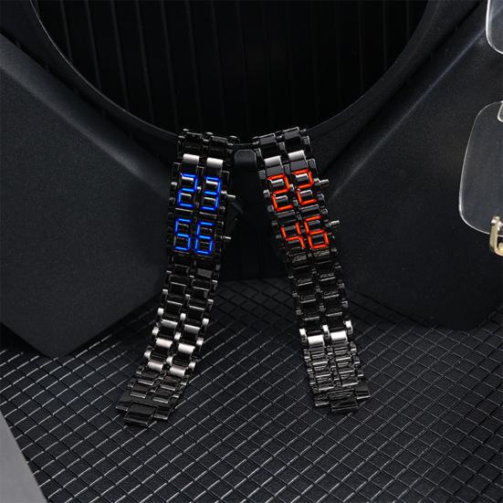 Men Digital Watch Large Screen Electroplated High Accuracy Decorative Cool Style Individual Stainless Comfortable Strap Lighweight Men Wristband