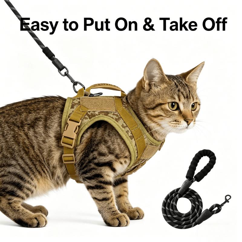 Cat Harness Traction Rope Set Reflective Camouflage Adjustable Breathable Mesh Vest Strap Universal for Kittens and Adults