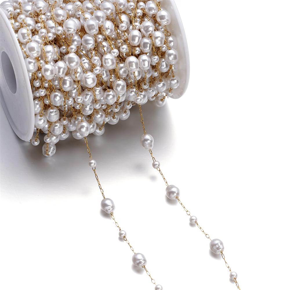 1Meter Gold Color Stainless Steel Imitation Pearl Beads Chain for DIY Necklace Bracelet Anklet Findings Jewelry Making Supplies