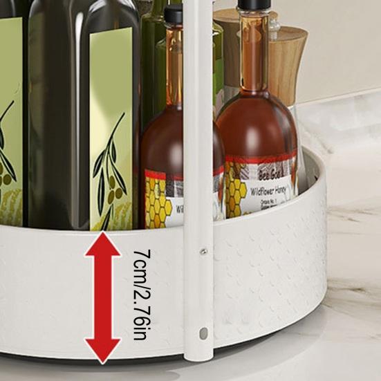 Suporte Rotativo de Especiarias com Porta-Papel Toalha Embutido Organizador de Camada Dupla Ajustável em Altura 360 Graus Rack de Armazenamento de Cozinha de Metal