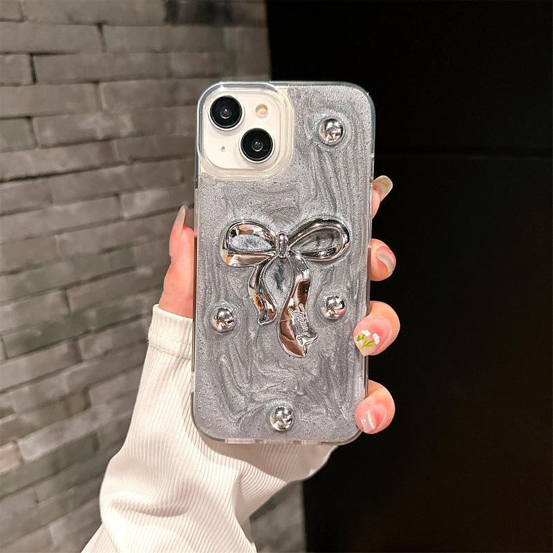 Applicable to Apple 16Promax mobile phone case iPhone17 protective case 15 Epoxy three-dimensional bow 14 anti-drop 12