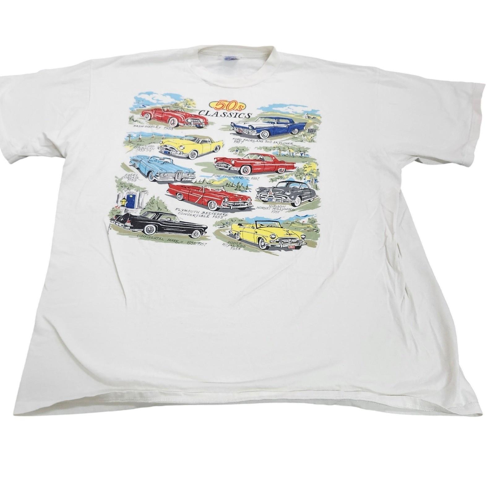 Jerzees Mens 50s Classics Cars Graphic White XL Made in USA 11814 Unisex T-Shirt S