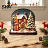 Durable Decorative Accents Christmas Glowing House Ornament, LED Wooden Tabletop Decor for DIY Craft Ornaments Holiday Village Display, Light Up Party