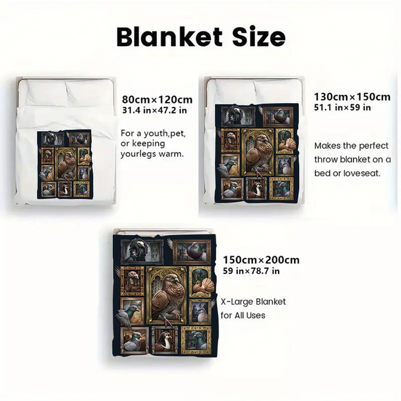 Fantasy Pigeon Portraits 2D Flat Pattern Flannel Blanket, High Quality All Seasons, Home Decor, Warmth and Comfort, Perfect for Christmas Gifts.