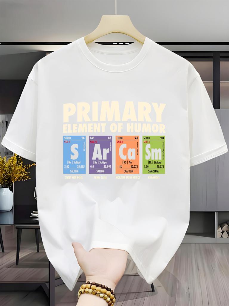 Unisexs Casual ShortSleeve CrewNeck TShirt Humorous Periodic Table Design Versatile Printed Top with Slight Stretch