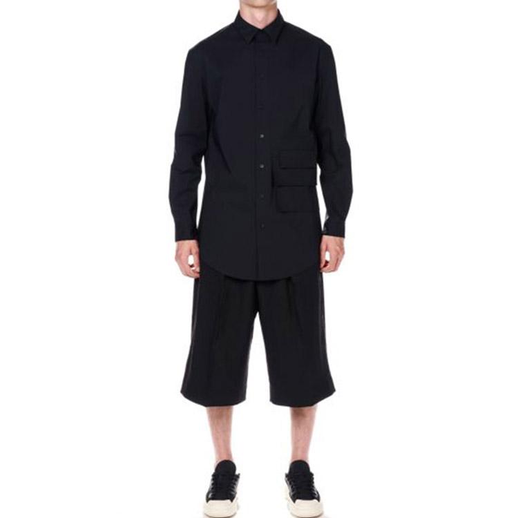 Y-3 Casual Solid Color Polo Collar Long Sleeve Shirt Unisex Shirts Black H63044