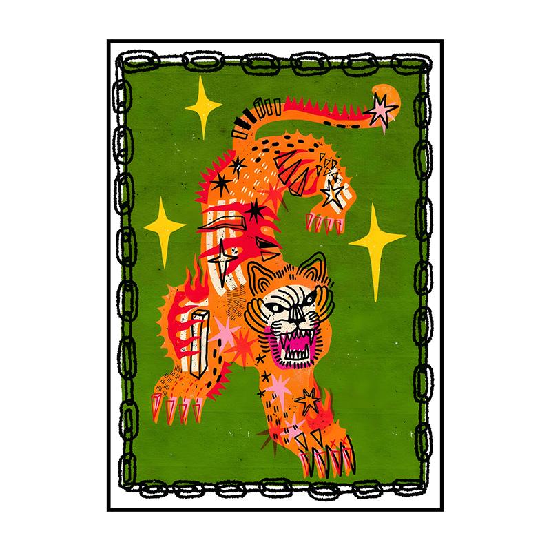 Abstract Classic Illustration Poster Tiger in Blue Wall Art Print Canvas Painting for Living Room Home Decoration Picture