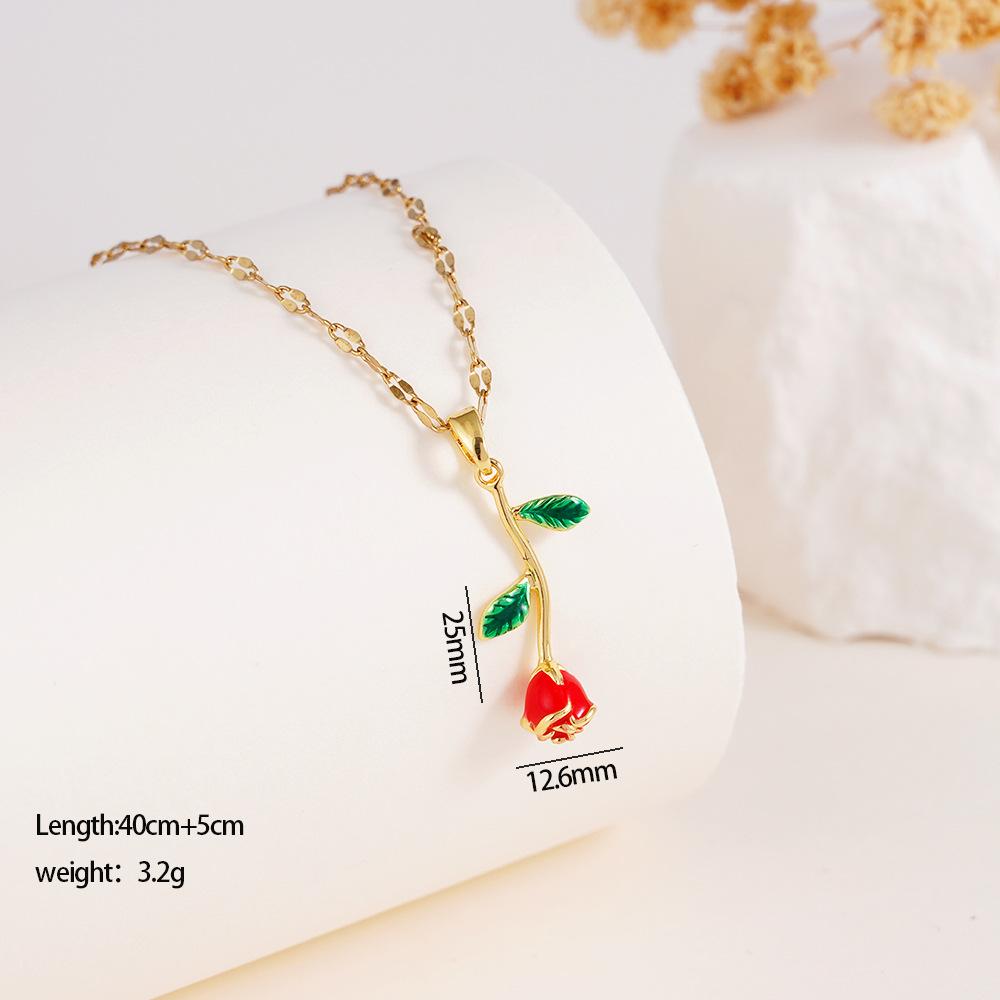 

Luxury Colorful Zircon Rose Flower Pendant Necklace for Women Girls Elegant Sweet Stainless Steel Chain Jewelry Accessories Gift