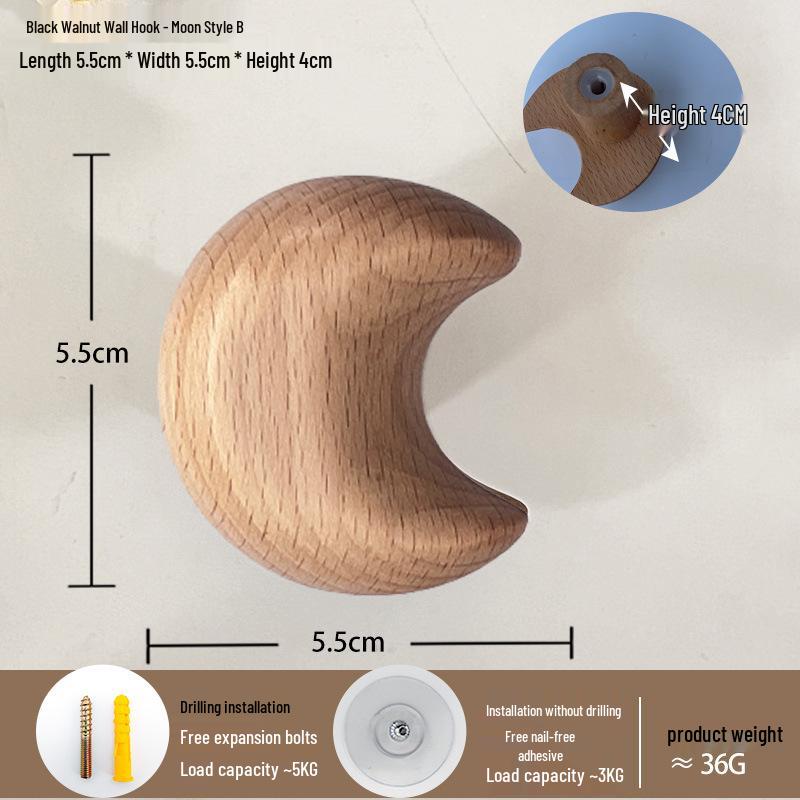 Solid Wood Moon, Star & Cloud Coat Hook for Hallway or Bedroom