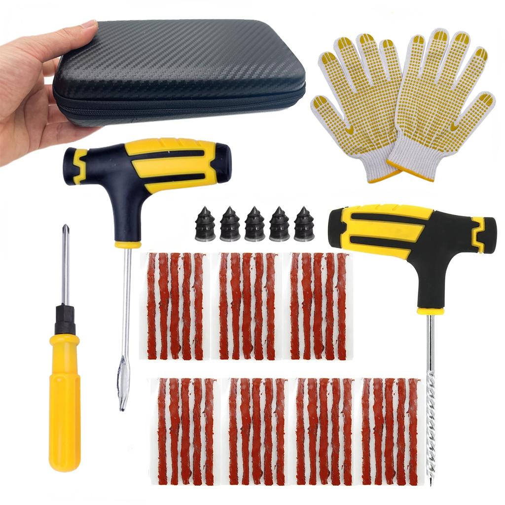 Kit de Reparación de Neumáticos de Motocicleta Herramientas de Tapón de Pinchazo de Coche Pinchazo de Neumático Emergencia para Tiras de Neumático Agitación Pegamento Kit de Herramientas de Reparación