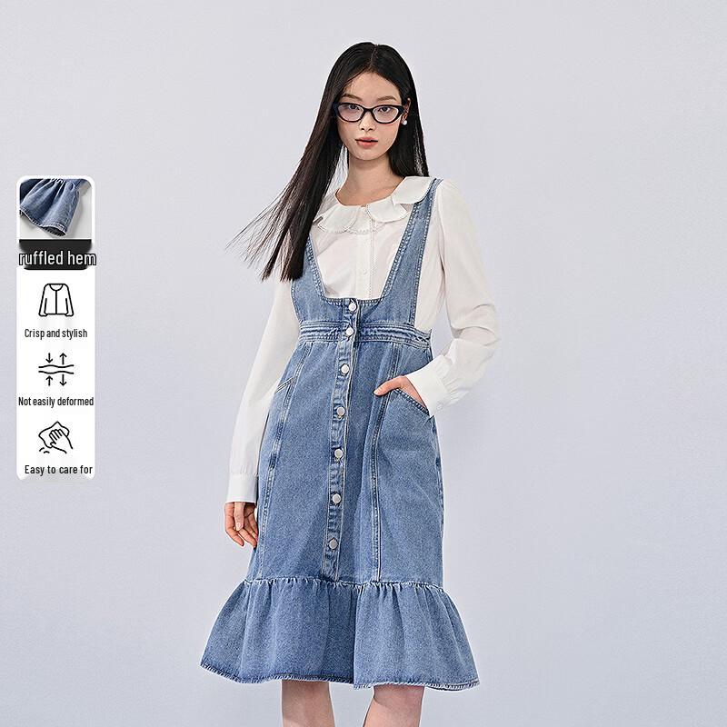 Ledin Women's Sweet Denim Suspender Dress