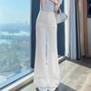 Women's High-Waisted White Micro-Flare Jeans - Autumn Style, Slimming, Loose Fit, Floor-Length, Leg-Lengthening Effect