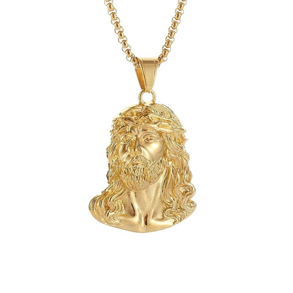 

Vintage Gold Pendant Necklace for Jesus Christ, Religious Christian Jewelry Chain, 3D Hip Hop Necklace for Daily Wear & Gift