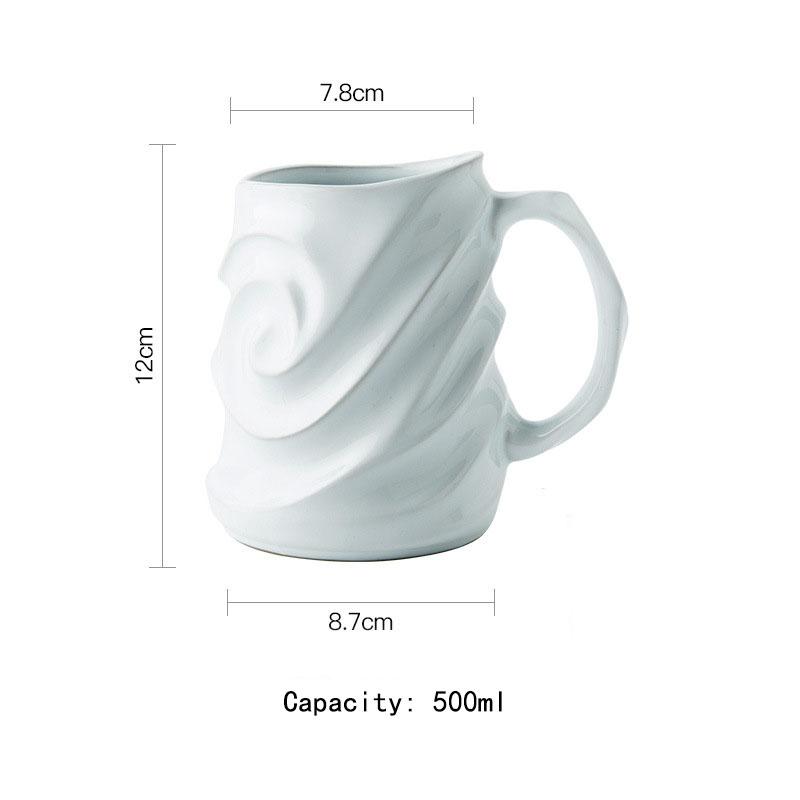 

Creative Embossed Mugs Retro Aesthetic Blue Color Ceramic Coffee Mug With Large Handle for Coffee, Tea, Milk and Chocolate 401-500ml белый