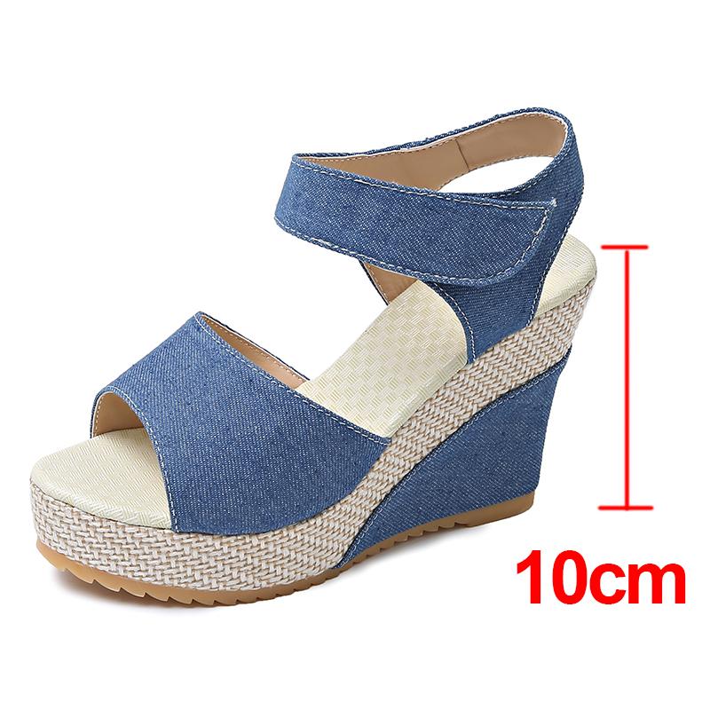 Fashion Fashion Denim Wedge Heeled Sandals Women Summer 2025 Peep Toe Chunky Platform Sandals Woman Thick Sole High Heel Sandalias Mujer